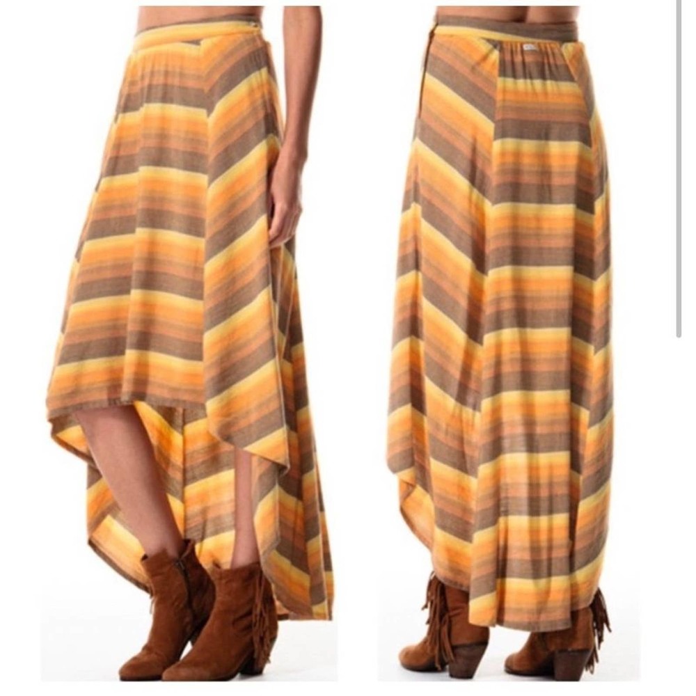 RVCA size medium women’s high/low striped maxi skirt orange brown yellow